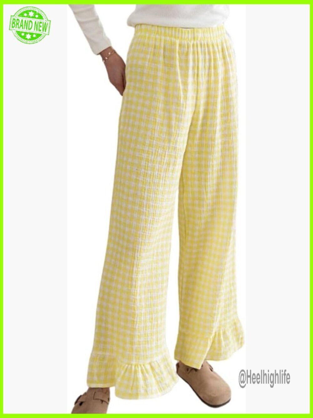 Plaid Wide Leg Lounge Pants Ruffle Hem Y2k Pajama Bottoms